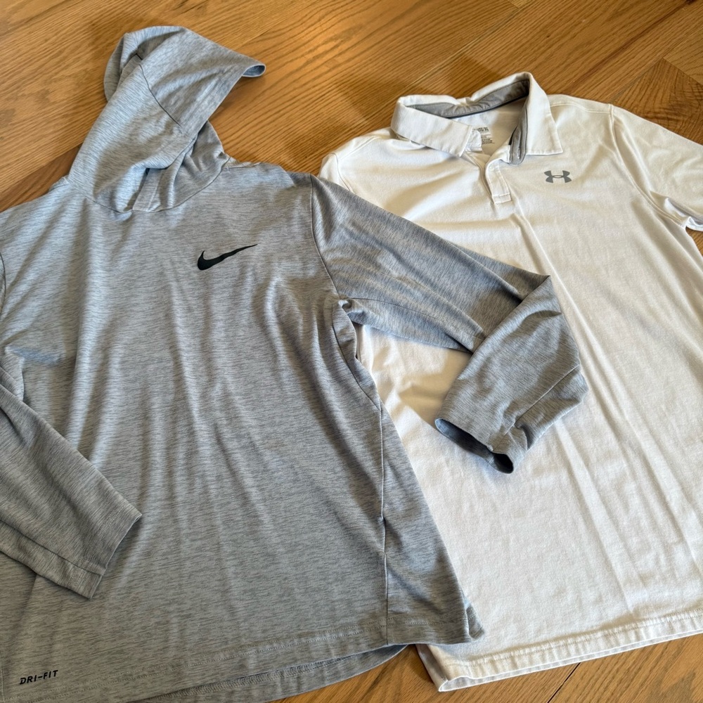 BOGO Gray Nike Hoodie & White Under Armour Polo YXL